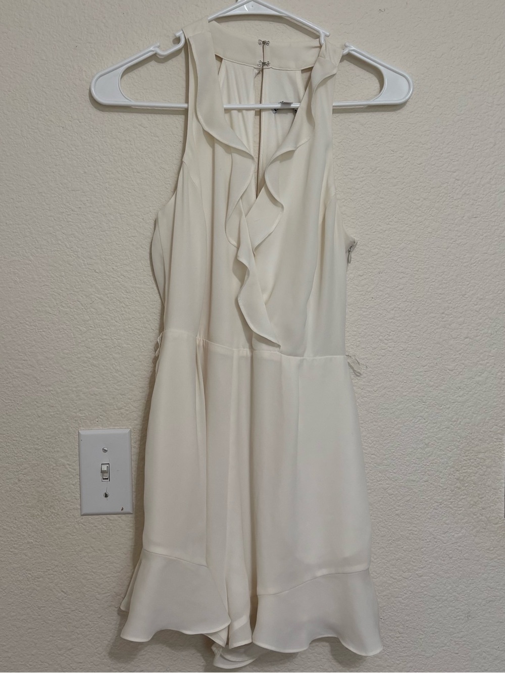 Express Cream Ruffle-Front Mini Dress